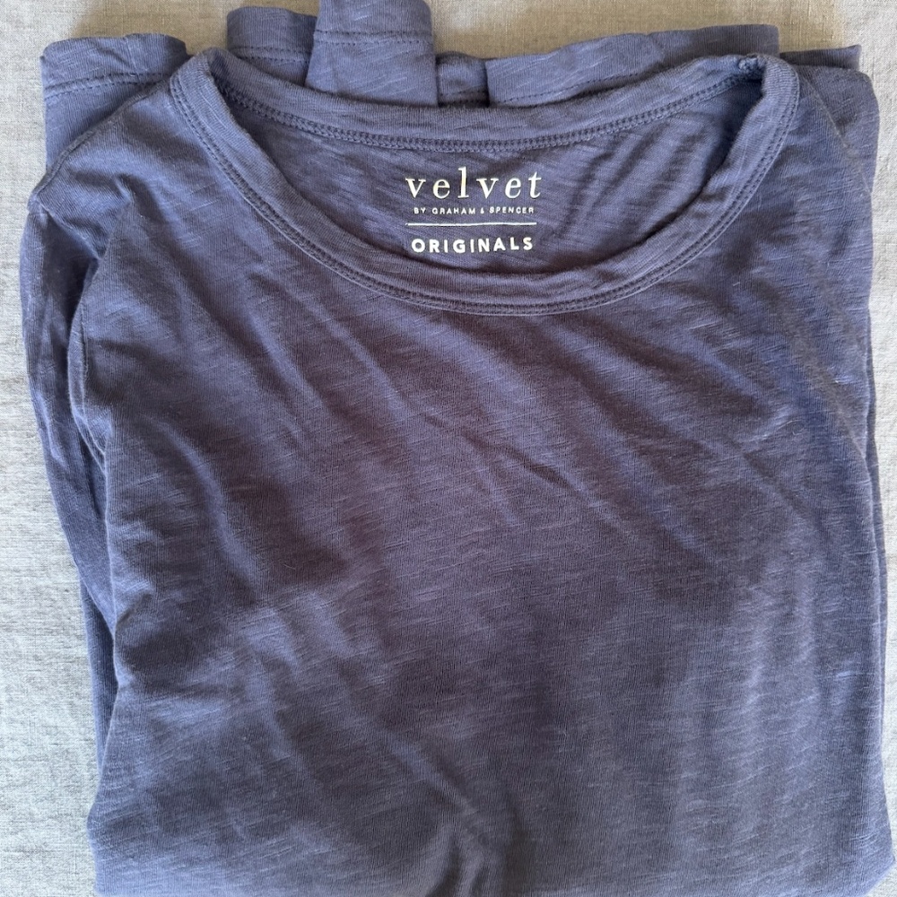 Velvet by Graham & Spencer Med. Lizzie original slub long sleeve tee shadow (blu - Picture 3 of 3